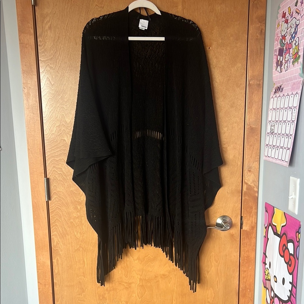 Black Fringe Open Shawl
